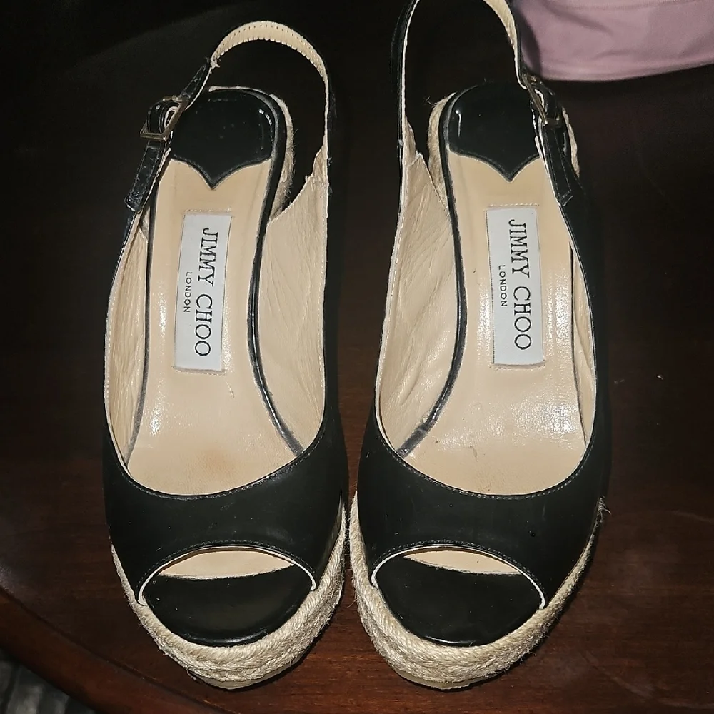 Jimmy Choo Black Espadrille Wedges